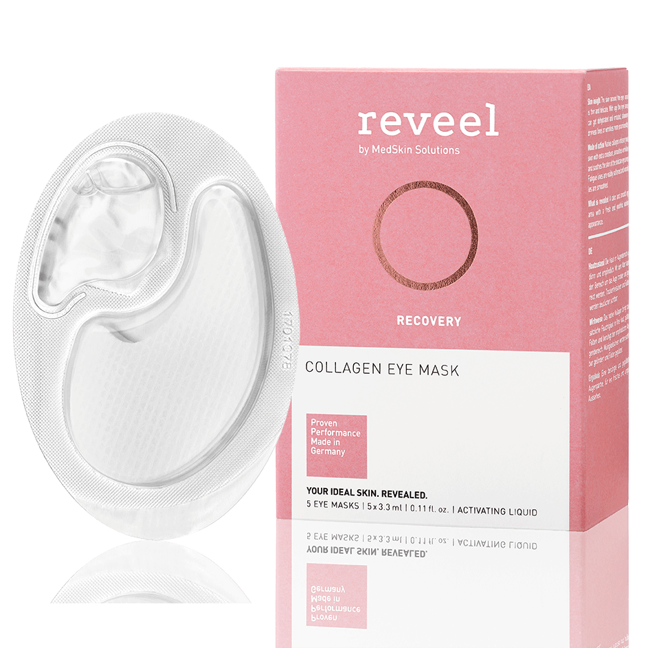 Collagen Eye Mask reveel by MedSkins Solutions parches de ojo máscara hidratante colágeno puro reduce e minimiza  bolsas y ojeras en tan solo 15 minutos
